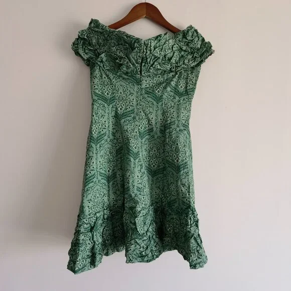 agua bendita jardin floral mini dress | off-shoulder, ruffled - green - Picture 9 of 12